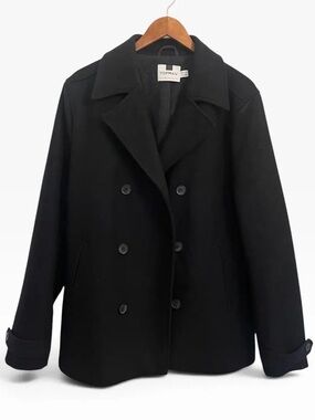 Topman Black Double-Breasted Pea Coat